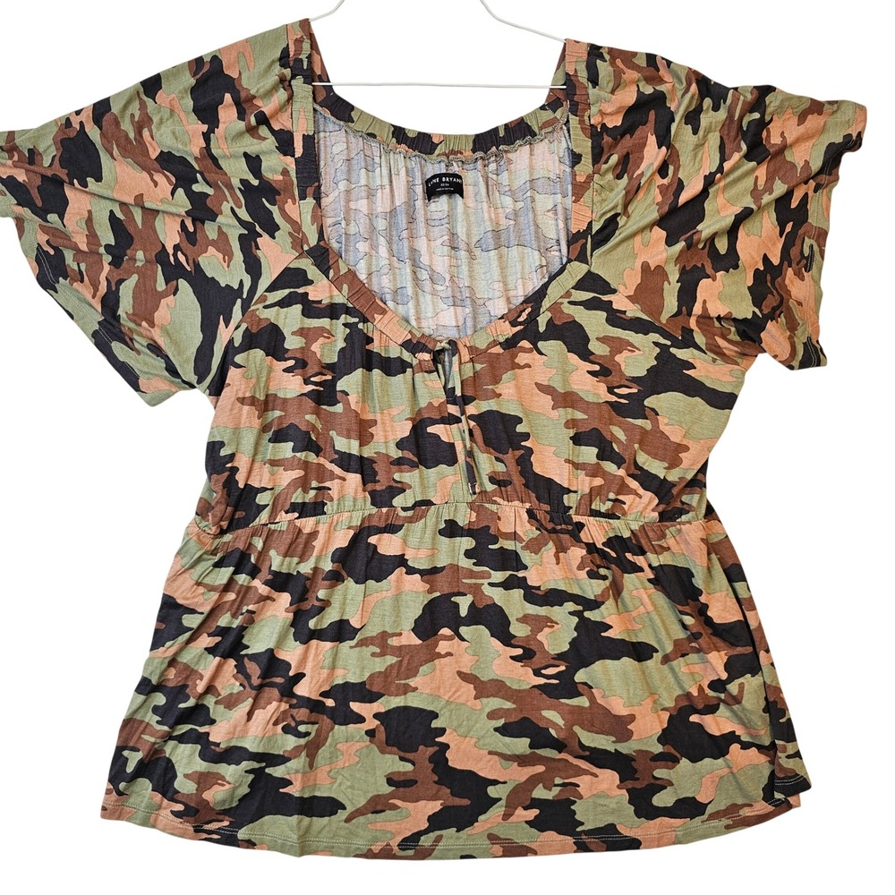 Lane Bryant Camo Empire Waist Top Plus Size 22/24 Green Camouflage Blouse